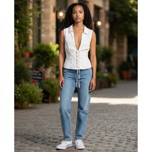 BDG Urban Outfitters Sleeveless Corset White Linen Blend Collared‎ Top XS